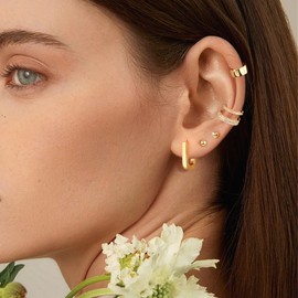 ALEXCRAFT Earrings Gold Silver 925 Hoop Earrings U Shape 14K Golden Earrings Women's Gold Hoop Earrings for Women Girlfriend Mum Girls