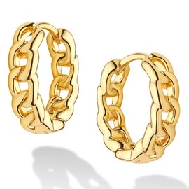 DREMMY STUDIOS Dainty Gold Cuban Chain Huggie Hoop Earrings - 14K Gold Filled Simple Cute Curb Earrings - Minimalist