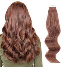 ABH AmazingBeauty Hair Semi-permanent Real Remi Remy Human Tape Hair Extensions 50g 20pcs Skin Weft Taped Invisible Seamless Reusable Auburn Color 33 20 Inch