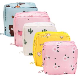 ZOCONE 5 Pack Sanitary Pad Storage Bag Portable Period Bag with Zipper, Cute Sanitary Towel Holder Reusable Sanitary Napkin Towels Storage Bag Tampon Period Pouch, First Period Bag for Girls Ladies