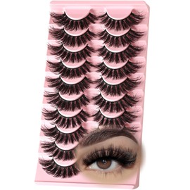 FARRED Cat Eye Lashes Fluffy False Eyelashes 10 Pairs Fake Eyelashes Natural Look Short Natural Lashes Cateye Lash Wispy Volume Eyelash Faux Mink Strip Lashes Pack for Daily Makeup (C8 | 9-17MM)