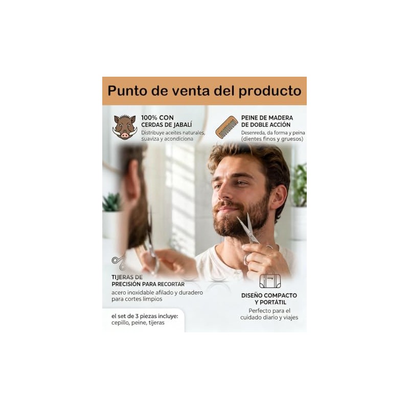 Piezas Cepillo Barba Hombre Set Peine Tijeras Cuidado Diario Viaje