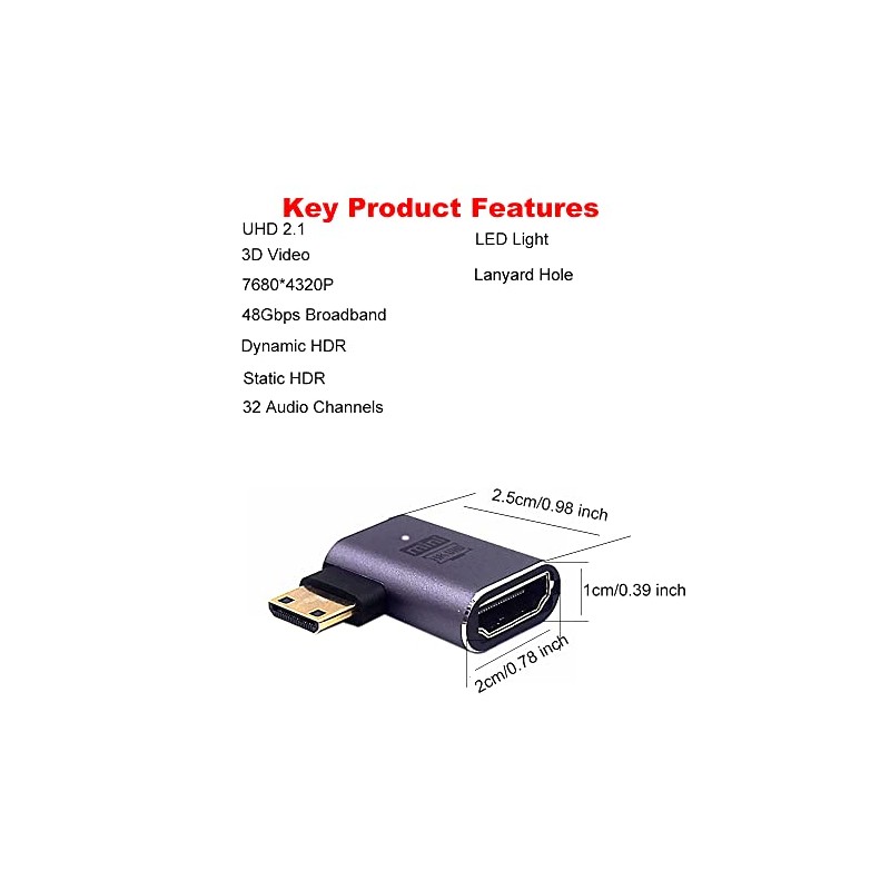 Kework 2 Pack 8K UHD Mini HDMI Adapter, 48Gbps 3D