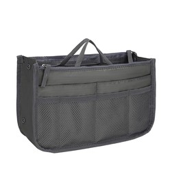 HUAfengLan Handbag Organiser Insert with Handle,Bag Organiser Insert with13 Pockets, Expandable Liner Bag, Zipper Closure. (Gray)