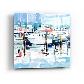 Epic Art 'Watercolor Marina I' by Emma Scarvey Acrylic Glass Wall Art, 24"x24"
