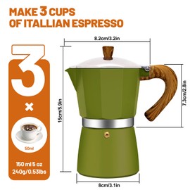 DITOSH 3 Cup Aluminum Espresso Stovetop Moka Pot Express Coffee Maker Percolator Italian Classic Mocha Coffee Machine for Italian and Cuban Cafe Brewing for Home & Camping 150ml 5oz