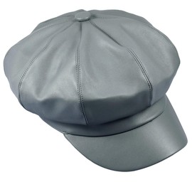 Sportmusies 8 Panels Newsboy Caps for Women, PU Leather Cabbie Painter Hat Gatsby Ivy Beret Cap, Grey