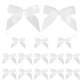 15 Pcs 2.6" White Bows for Gift Wrapping, Self-Adhesive Gift Wrap Bows Non-Faded Satin Ribbon Bow Premade Craft Bowknot for Treat Bags Bridal Shower Wedding Birthday Baby Shower Decoration (White)