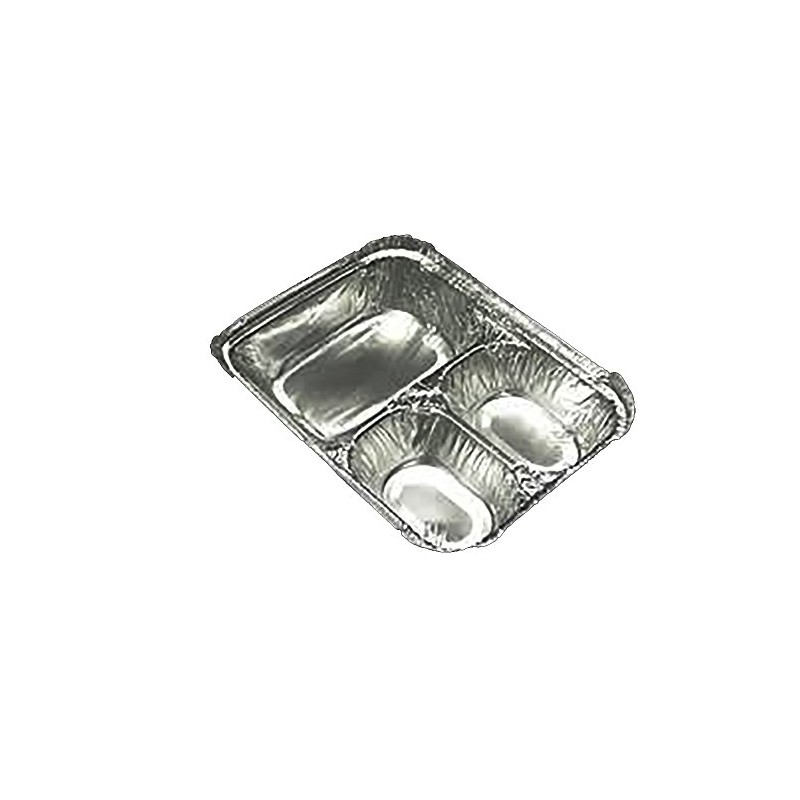 Durable Packaging 3-Compartment Oblong Aluminum Foil Container, 23 Oz, 6.56