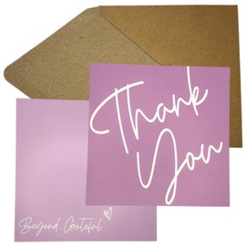 QualityVibe Thank You Cards with Envelopes, 4 x 4 inches square, 25 Cards Printed On Both Sides. Thank you & Beyond Grateful. Small Appreciation Notes. (mauve)