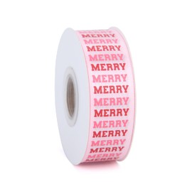 Meseey Gingerbread with Candy Canvas Ribbon 7/8 Inch 20 Yards Pink White Merry Christmas Candy Cane Fabric Craft Ribbon for Christmas Gift Wrapping Wreath Bow DIY Crafts Supplies (Pink Merry)