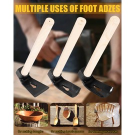 Adze Woodworking Tool Set Wood Carving Bowl Adze - Straight Adze, Big Curve Adze, Small Curve Adze for Log Carving Hand Adze Curved Bowl Adze