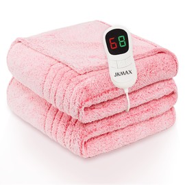 JKMAX Heated Electric Blanket King Size - 100"x90" Flannel Heating Blanket with 10 Heating Levels & 5 Time Settings Over-Heat Protection, Winter Warmer for Adults with ETL Certification（Pink）