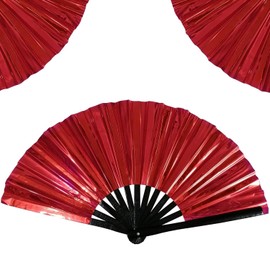 Boots on The Ground Fan,2025 New Large Holographic Folding Hands F an Line Dance Popping Fans,Boots on The Ground Hand Fan,Folding Hand Classic Style Fans Bamboo Ribs Hands Held Chinese (Red)