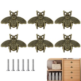REKUA 6PCS Vintage Bee Cabinet Handles Decorative Drawer Knobs and Kitchen Cupboard Handles, Animal-Shaped Design, Cabinet Knobs with Bee Motif, Suitable for Kitchens, Wardrobes, Cabinets and Drawers