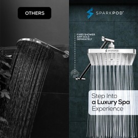 SparkPod Square Rain Shower Head with Shower Head Extension Arm - High Pressure Rain - Luxury Modern Look - No Hassle Tool-less 1-Min Installation (16" Shower Arm Extension, Luxury Polished Chrome)