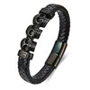BIYONGDE Mens Black Braided Leather Bangle Skull Bracelet, Stainless Steel