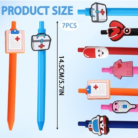 TenaLucy Pack of 7 Nurse Pens, Nurse Ballpoint Pens, Cute Nurse Pens, Cute Nurse Pen Set, Nurse Accessories for Work, Nurse Gifts (0.5 mm)