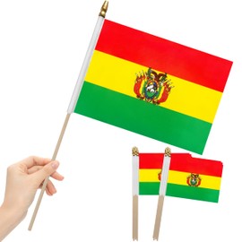 LoveVC 12Pcs 8×12 Inch Bolivia Flags Small Bolivian Flag on Wood Stick Mini Handheld Flags Decorations