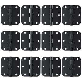 AIBOVI Matte Black Door Hinges 3.5 x 3.5 Inch Interior 3 1/2 Inch Door Hinges for Doors Rounded 5/8" Radius Corners Flat Iron Hinge (12 Pack)