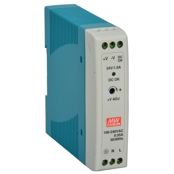MEAN WELL MDR-20-24 AC to DC DIN-Rail Power Supply, 24V,
