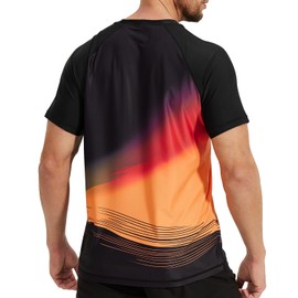 VAYAGER Men's UV Rash Guard T-Shirt Swimming Shirt UPF 50+ Swimming Shirts, Quick Drying, Loose Fit, Water Surf Shirt, Black Orange, L