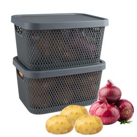 Yomjarl 2 Pack Of Potato and Onion Storage Bin,Stackable Plastic Pantry Bins with Lids, Multifunctional Organizers for Kitchen, and More Vegetable Storage Pantry Baskets Organization