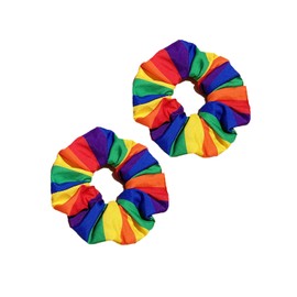 Rainbow Hair Scrunchies Striped Rainbow Ponytail Holder Pride Rainbow Hair Ring Tie JHP20 (2 Pcs-Set A)