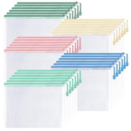 SHINIANZHI 30 Pack Mesh Zipper Pouch Bags, Waterproof Zip File Bags, A4 Zipper Bags for Classroom Organization and Storage, Board Games Storage Bags for Office Home Travel (30)