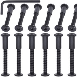 Mardatt 12Sets M6x50mm Black Hex Socket Cap Bolts and Barrel Nuts, Crib Bolts Flat Head Binding Bolt Screw Post for Belt Buckle Leather Furniture
