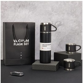 GENR Termo con taza incluida para té y Café de Acero Inoxidable, botella aislada al vacío con tapa incorporada a prueba de fugas de 500 ml con tazas, 