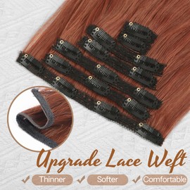 KooKaStyle 7PCS Clip in Hair Extensions Thick Long Wavy Layered Hairpieces Soft Lace Weft Lightweight Hair Extensions Copper Red 20Inch for Women