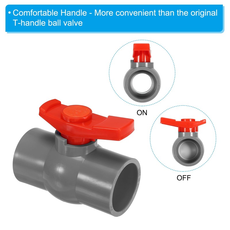 PATIKIL 2 Pack 50mm ID Ball Valve PVC Socket Type