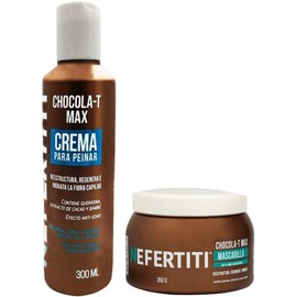 Nefertiti Kit Nefertiti Chocola-T Max Mascarilla Doble Keratina + Crema para Peinar con Keratina, Tratamiento para el Cabello Severamente Dañado y Sobreprocesado.