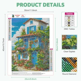 RICUVED House Diamond Painting Kits, 5D Landscape Diamond Art Painting Kits for Adults Full Drill Diamond Painting Kits for Beginners Crystal Art for Home 11.8x15.7 in