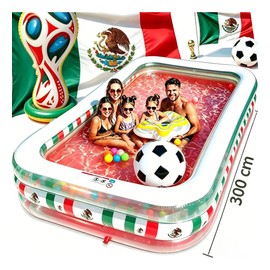 Alberca Inflable Rectangular de México 2026 para Familias con Balón de Fútbol y Parches de Reparación