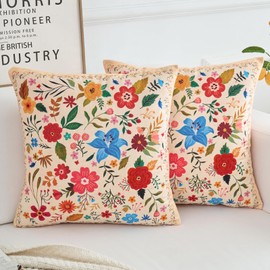 HZYKDWD Floral Pillow Covers 50x50 cm Set of 2,Beige Farmhouse Floral Pillow Covers Decor Double Sided Pattern Cushion Cover Soft Pillow Case Living Sofa Room Bed Porch Patio Square Pillow Cover