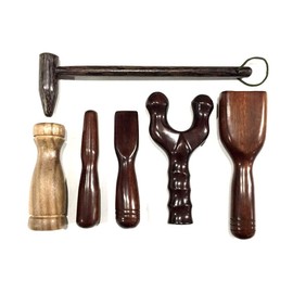 Tok Sen Set, Bident, Dumbbell, Long Percussion, Hammer Wooden Massager Tool Deep Therapy Toksen Massage Stick Muscle Stamp Wood Thailand