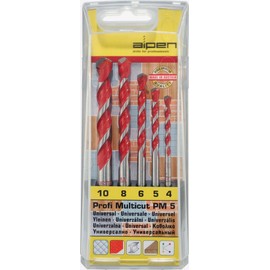 Alpen 100705100 "Profi Multicut" PM Tungsten Carbide Multi Purpose Drill Bits, Orange/Silver, 4/5/6/8/10 mm, Set of 5 Piece