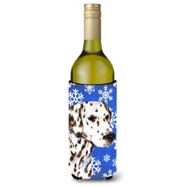 Caroline's Treasures SS4607LITERK Dalmatian Winter Snowflakes Holiday Wine Bottle Hugger Bottle Cooler Sleeve Hugger Machine Washable Collapsible Insulator Beverage Insulated Holder