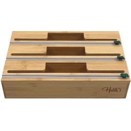 HELIA Bamboo Kitchen Wrap Organizer | Wall Mounting Foil and Plastic dispenser