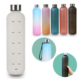 Plutree Water Bottle, Lightweight, 0.3 gal (1 L) with Time Marker, 33.8 fl oz (1000 ml) (White 33.8 fl oz (1,000 ml)