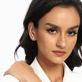 MDFUN 6 Pairs 8MM 18K Yellow Gold Plated Round 5A+ Cubic Zirconia Stud Earring Hypoallergenic CZ 6 Prong Ears Jewelry for Women- Pack of 6