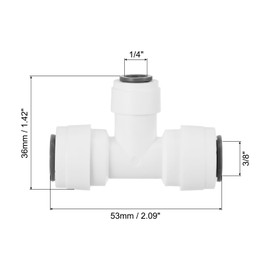 PATIKIL 3/8" x 1/4" Push to Connect Tee Fittings, T Shape Reducing Water Line Fitting for RO Water System, White