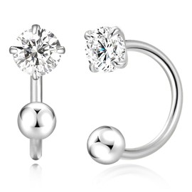 3mm Huggie Hoop Birthstone Earrings for Women Girl Hypoallergenic Minimalist Tiny Stud Earrings Boho Colored Screw Cartilage Earring Open Hoop Huggie Earrings (Silver, 4.Apr-White Topaz, silvery)