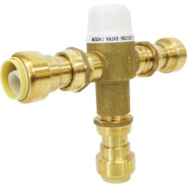 CMI Inc Thermostatic Mixing Valve with Push to connect Connections, For Hot Water Heater,Water Control,Shower,Temperature Regulator (1/2" push fit)