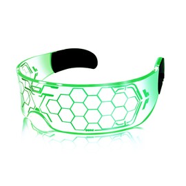 LED Glasses Cyberpunk Rave Outfits Women Alien Costume Glow in Dark Glasses for Party Neon Futuristic Stuff, Yellow Green