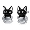 Midari Black Cat Stud Earrings for Women 925 Sterling Silver