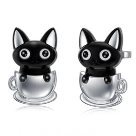 Midari Black Cat Stud Earrings for Women 925 Sterling Silver Teacup Cat Stud Earrings Cute Pet Stud Earrings Animal Jewellery Gifts for Women Cat Lover Mothers Day Birthday Christmas Gifts (with Gift Box)