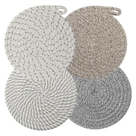 Hinapan Set of 4 Coasters for Tableware (20 cm), Natural Round Cotton Placemats, Heat Resistant and Absorbent, for Pots, Cups and Plates, Rustic Kitchen Decoration (Grey)